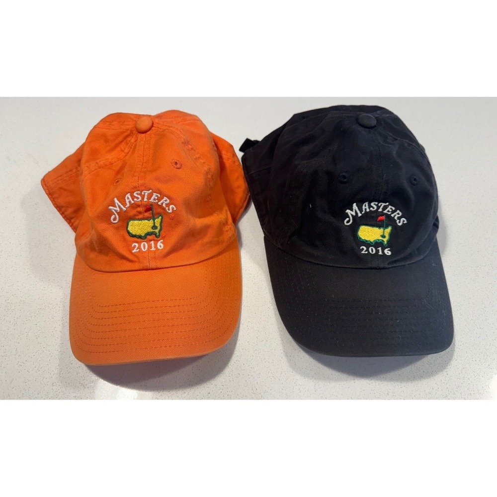 Masters 2016 Augusta National Golf Tournament Hat Cap Lot of 2 Orange & Black